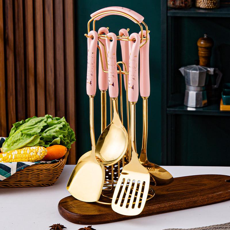 Light Luxury Kitchenware Cooking Seven-piece Ceramic Handle Stainless Steel Kitchen Supplies - Trendha