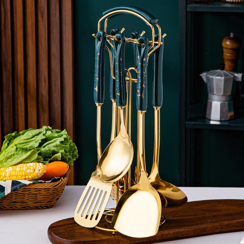 Light Luxury Kitchenware Cooking Seven-piece Ceramic Handle Stainless Steel Kitchen Supplies - Trendha