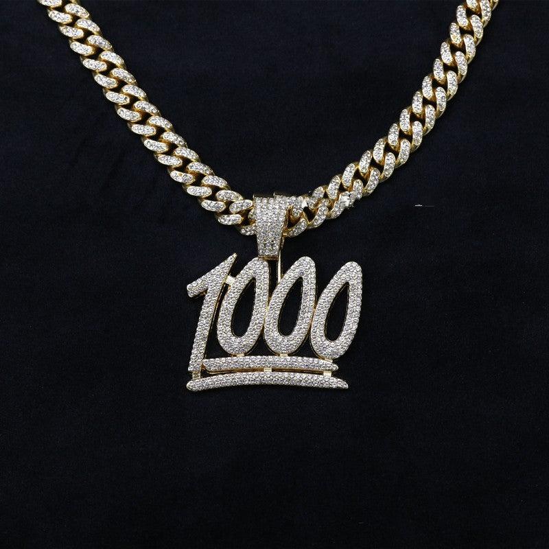 Men's And Women's Digital Diamond-encrusted 1000 Pendant Cuban Necklace - Trendha