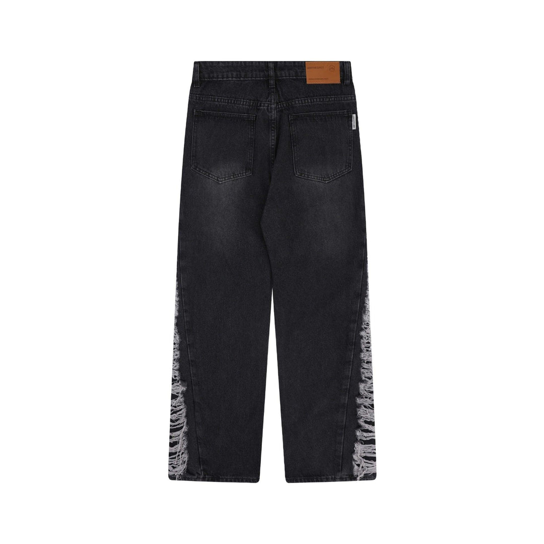 Men's And Women's Same High Quality Loose Hole Washed Denim Trousers - Trendha