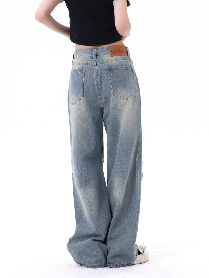 Men's And Women's Same Style American Make Old Ripped Straight Casual Jeans - Trendha