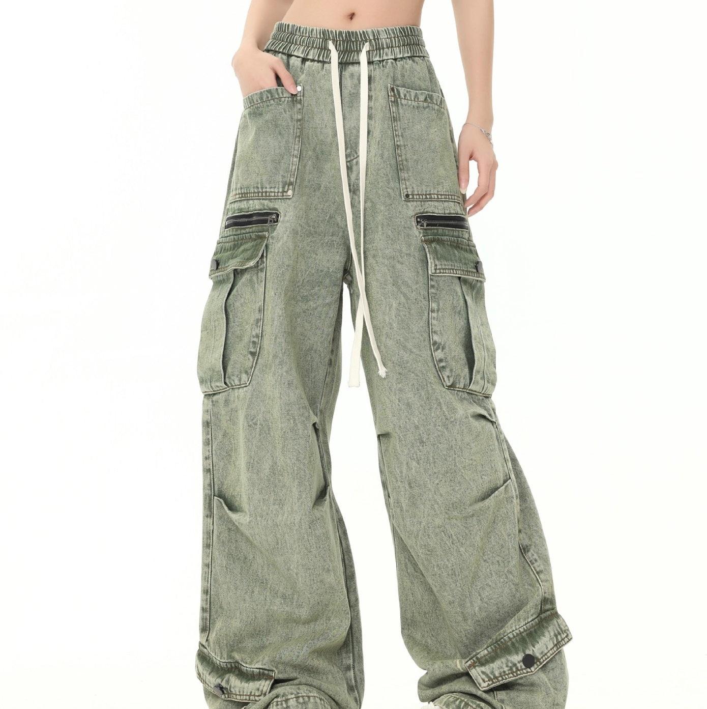 Men's And Women's Same Style American-style Distressed Heavy Industry Straight Leisure Cargo Jeans - Trendha