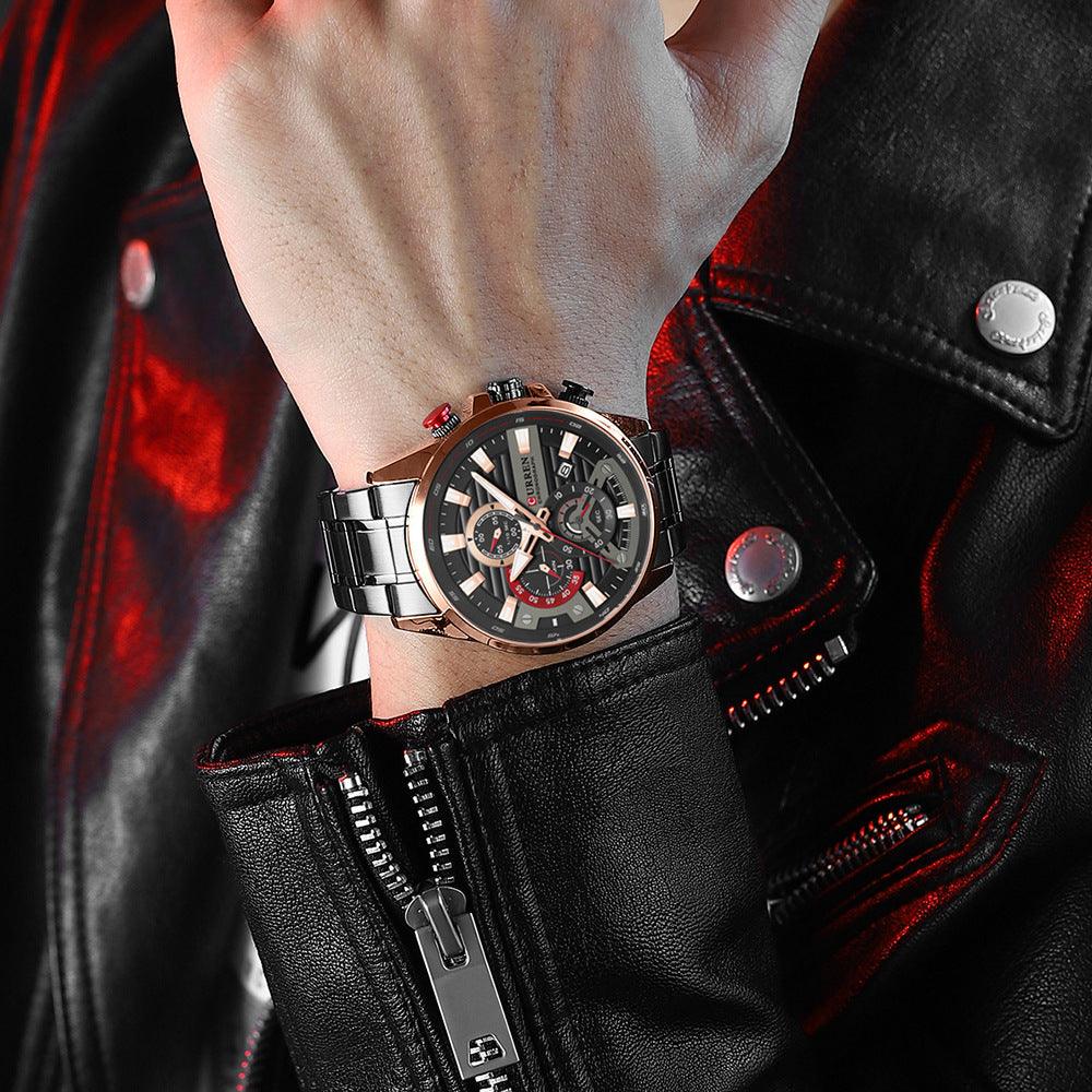 Men's Calendar Watch With Steel Band Six-hand Quartz - Trendha