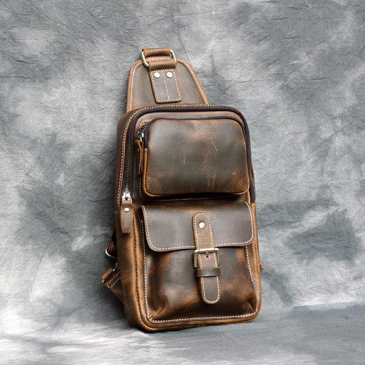 Men's Crazy Horseskin Handmade One-shoulder Messenger Bag - Trendha