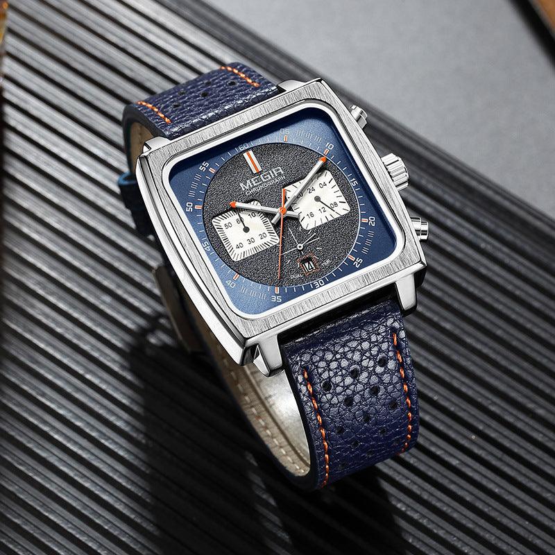 Men's Square Multifunction Quartz Watch with 30 m Water Resistance