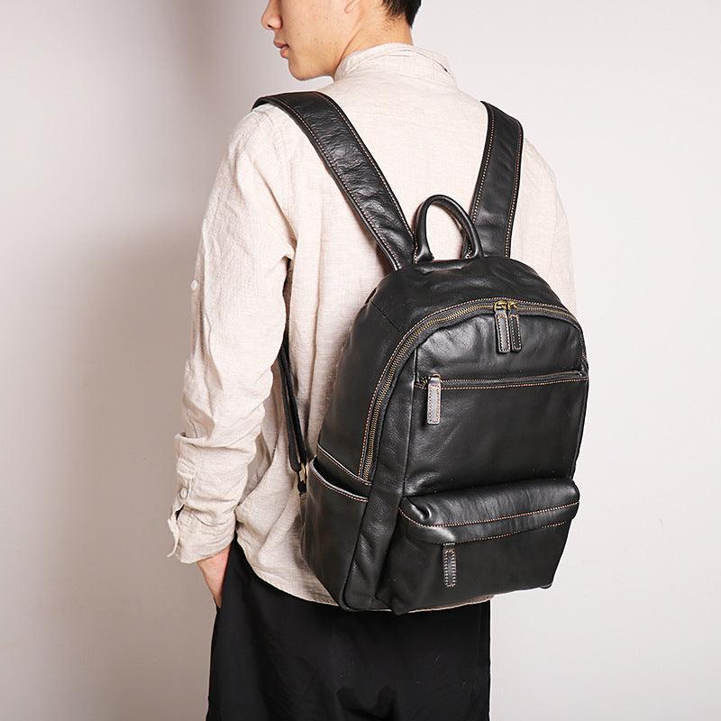 Men's Leather 14-inch Computer Backpack Outdoor Travel Bag - Trendha