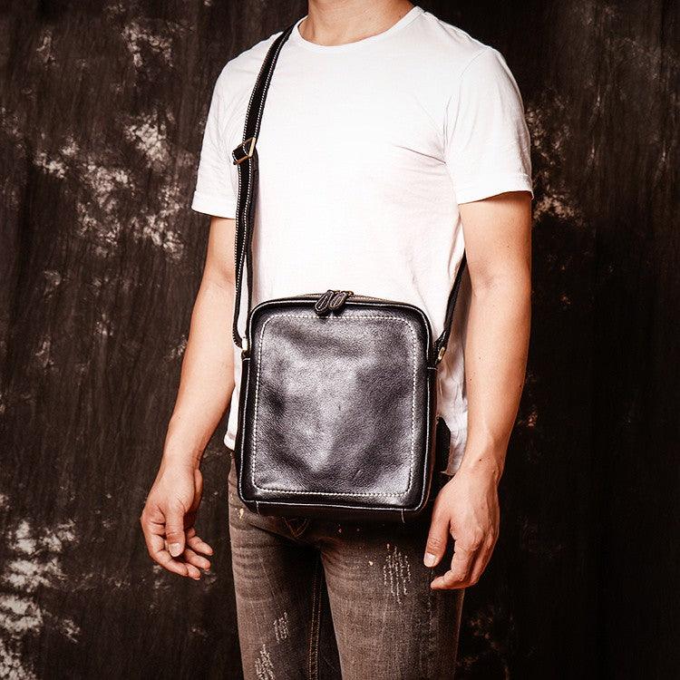 Men's Leather Handmade Single Shoulder Layer Cowhide Carrying Satchel Bag - Trendha