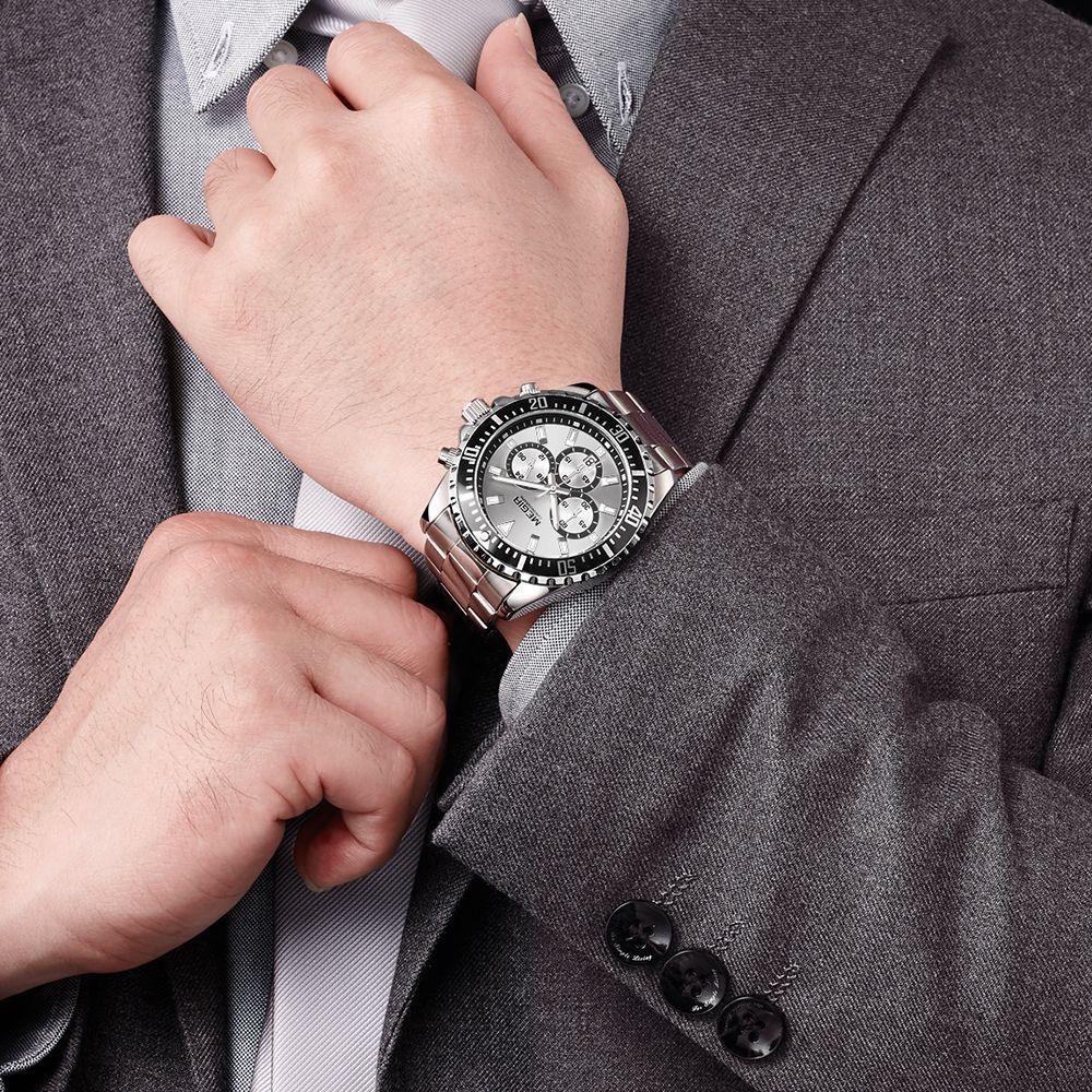 Men's Multifunctional Chronograph Solid Steel Band Watch - Trendha
