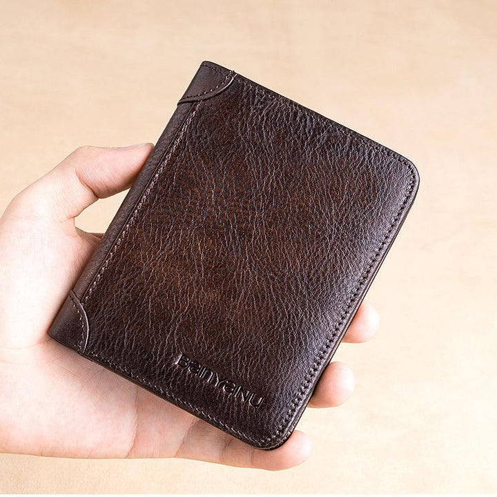 Men's Short Leather Large Capacity Leather Horizontal Wallet - Trendha