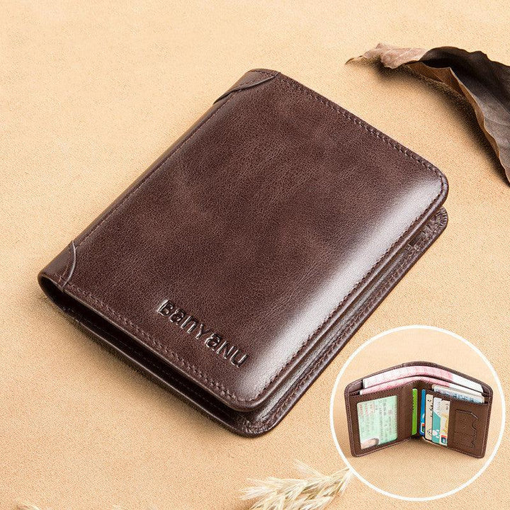 Men's Short Matte Leather Tri-fold Vertical Wallet - Trendha