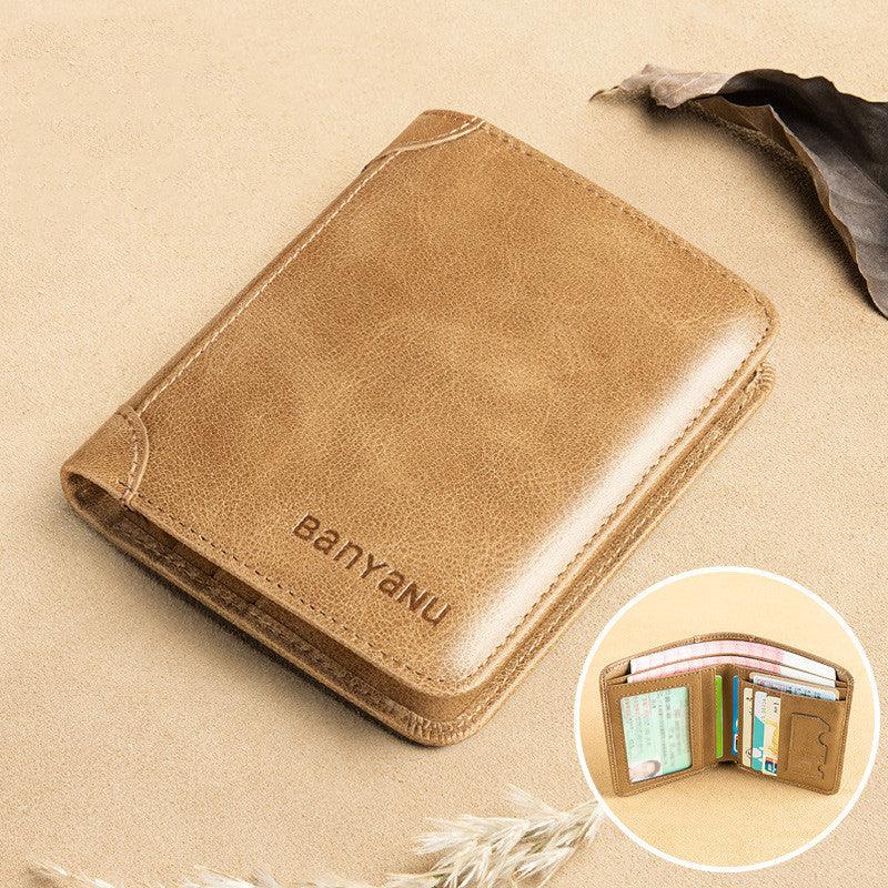 Men's Short Matte Leather Tri-fold Vertical Wallet - Trendha