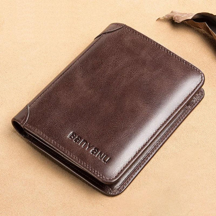 Men's Short Matte Leather Tri-fold Vertical Wallet - Trendha