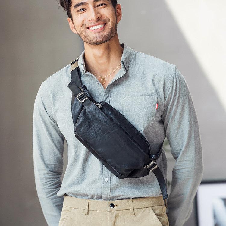 Men's Trendy Top Layer Cowhide Genuine Leather Chest Bag - Trendha