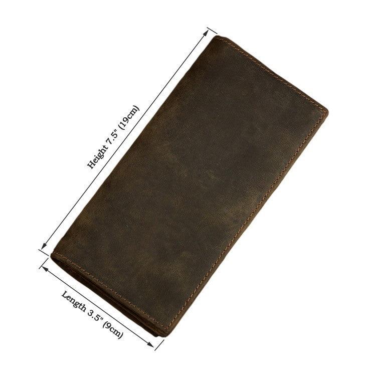 Men's Vintage Crazy Horse Leather Long Vertical Wallet - Trendha