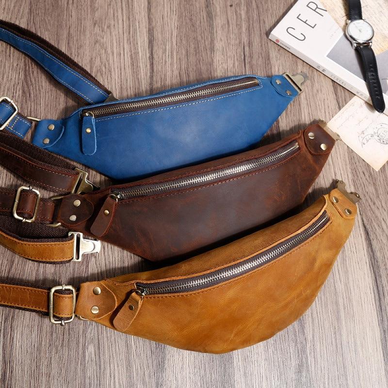 Men's Vintage One Shoulder Multifunctional Cowhide Crossbody Chest Bag - Trendha