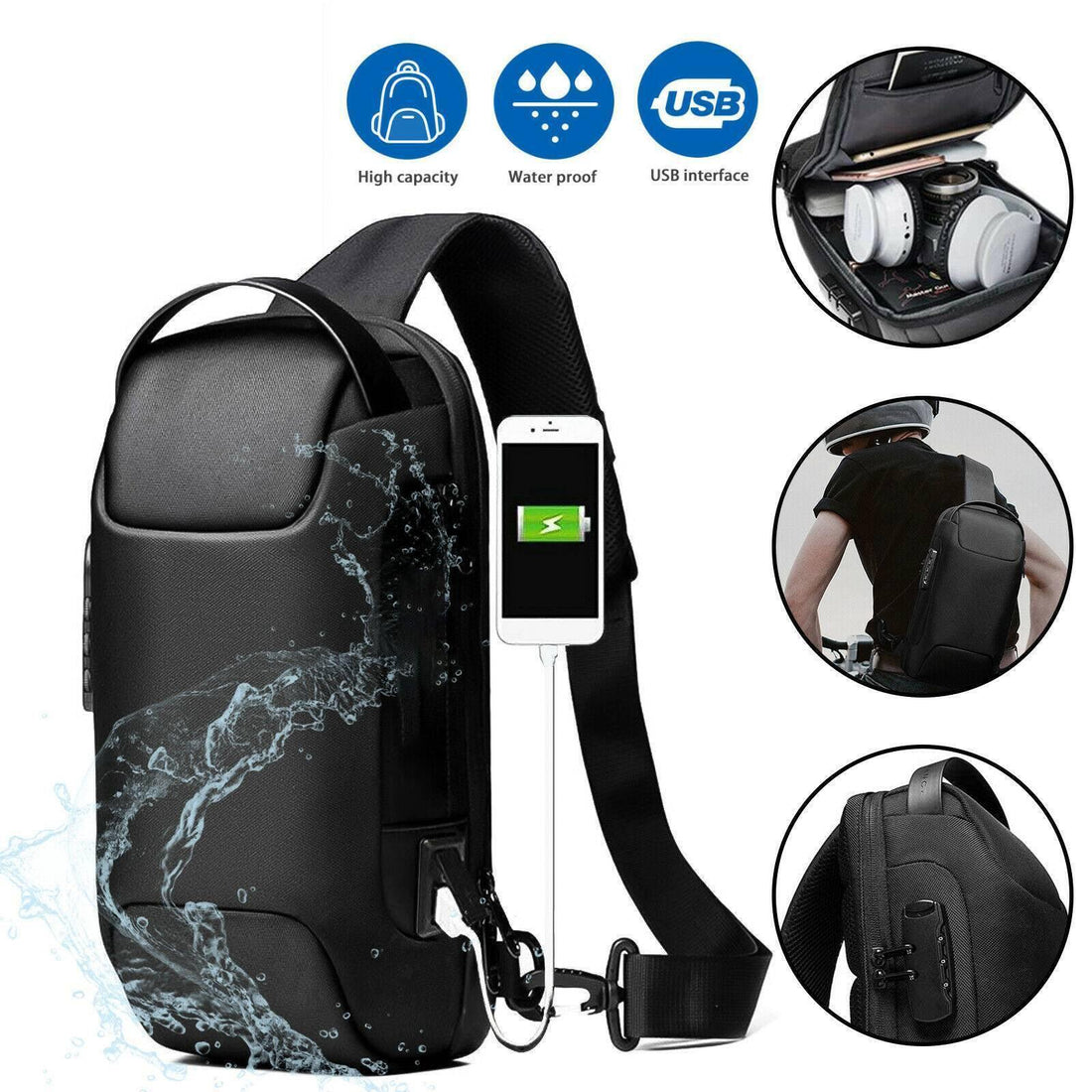 Oxford Sling Bag with USB Port