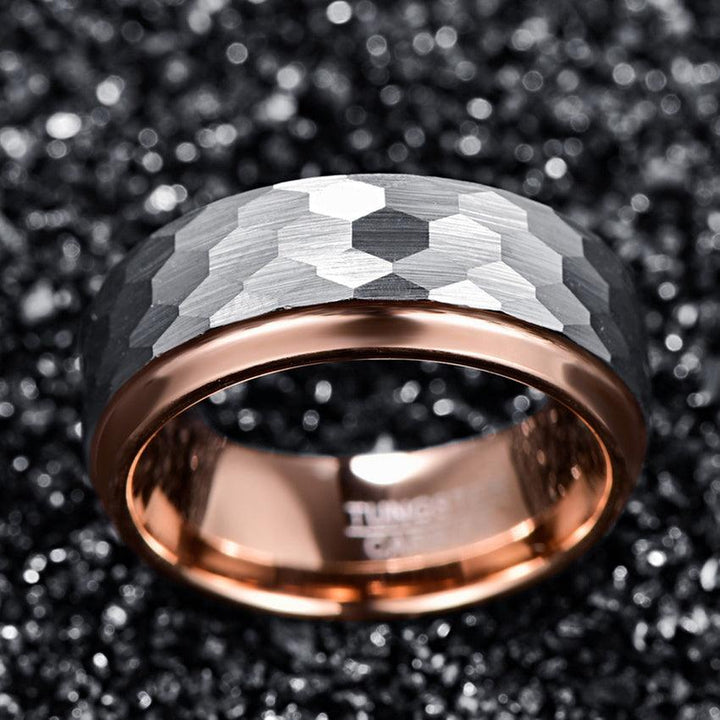 Mens Fashion Rose Gold Plated Tungsten Steel Ring - Trendha