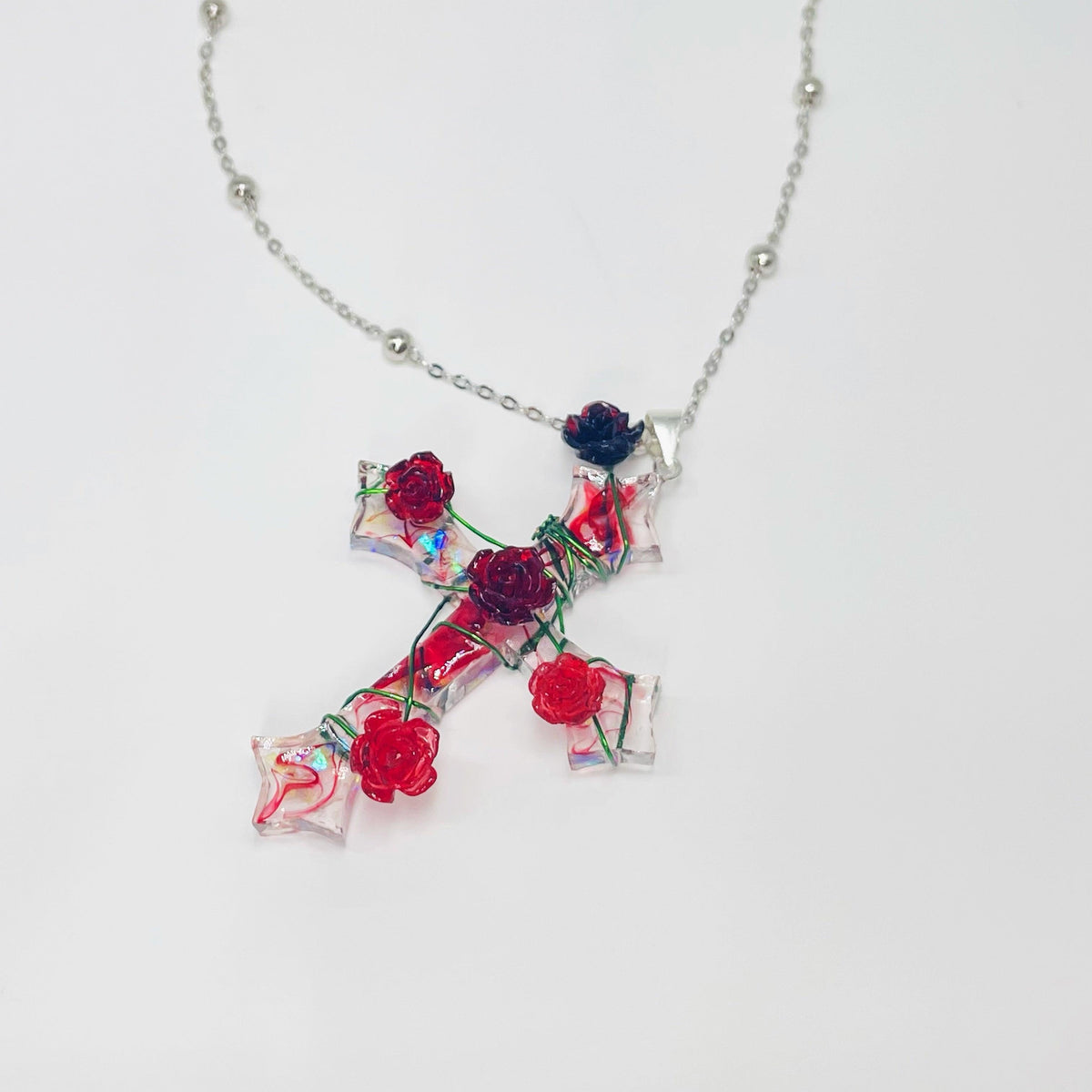 Miaoke Handmade S925 Sterling Silver Cross Necklace Rose Pendant - Trendha