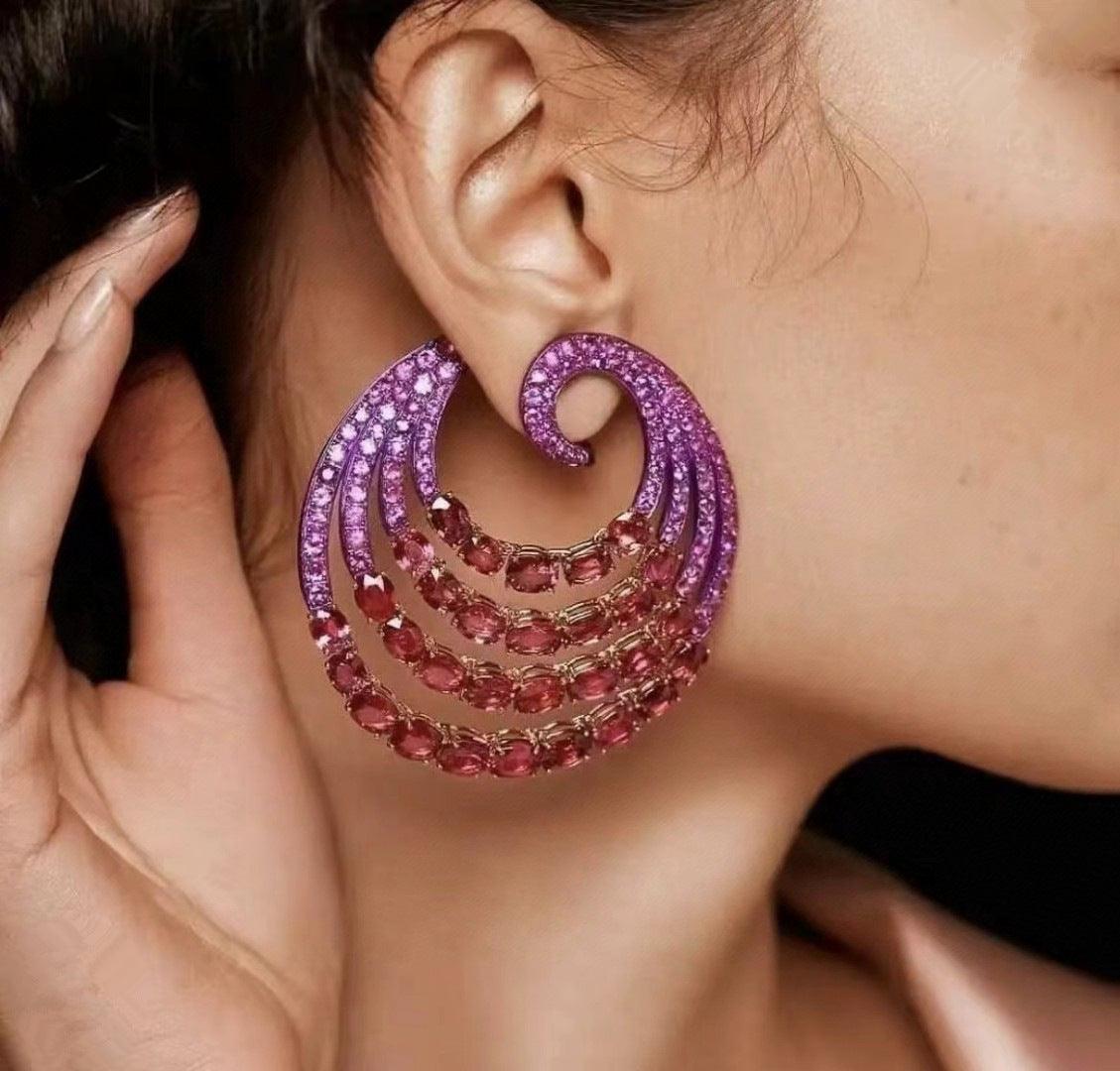 Multi Layer Thread Color Zirconium Geometric Earrings - Trendha