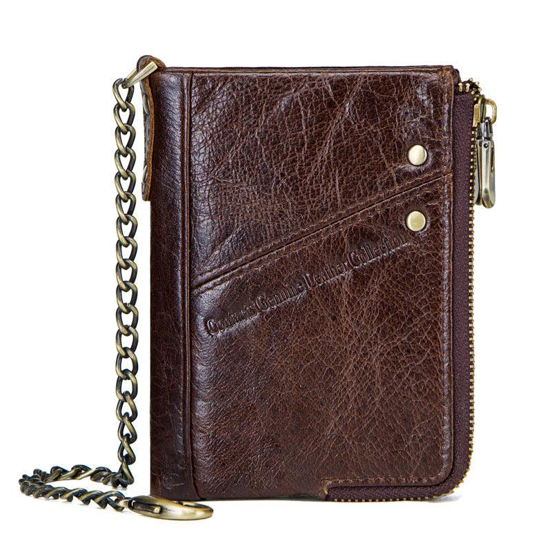 Multifunctional Double Zipper Top Layer Cowhide Coin Purse Men's Bag - Trendha