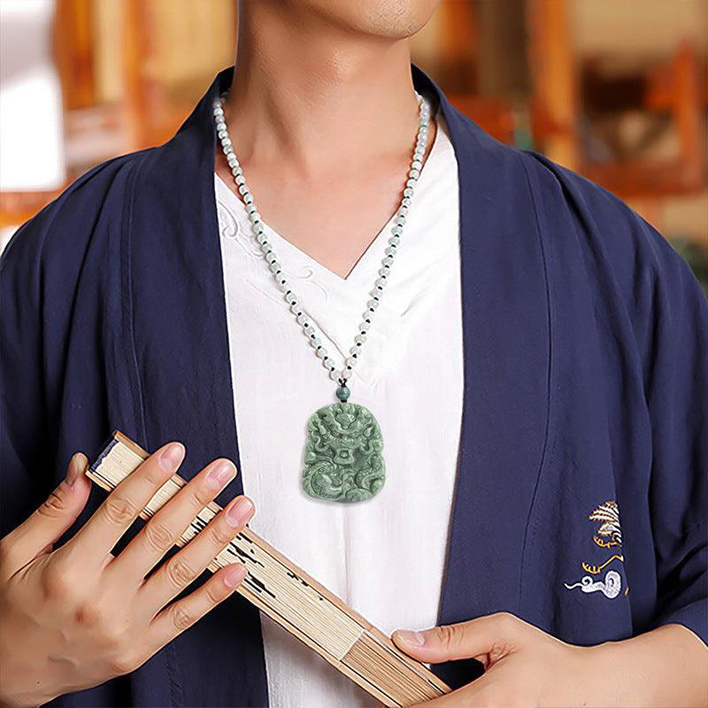 Carved Jade Dragon Pendant Necklace