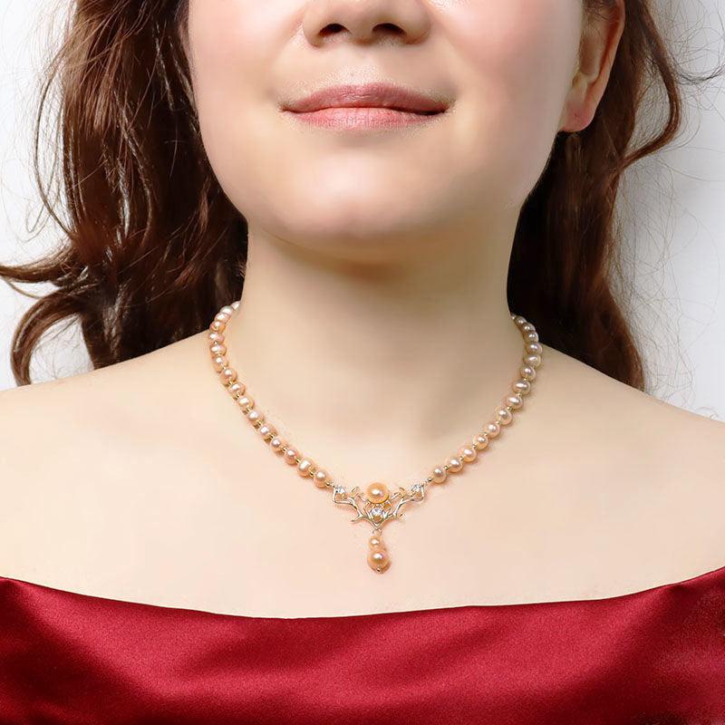 Natural Freshwater Pearl Deer Horn Necklace - Trendha