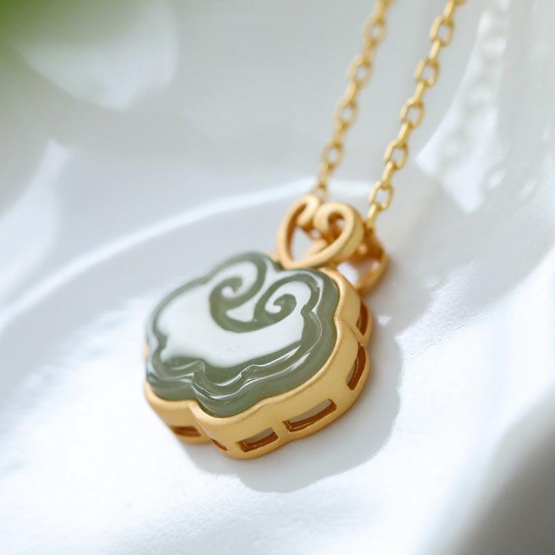 Natural Hetian White Jade Blue Jade Ruyi Retro Pendant - Trendha
