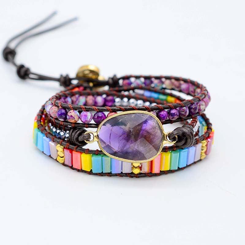 Natural Stone Woven Multi-layer Winding Amethyst Bracelet - Trendha