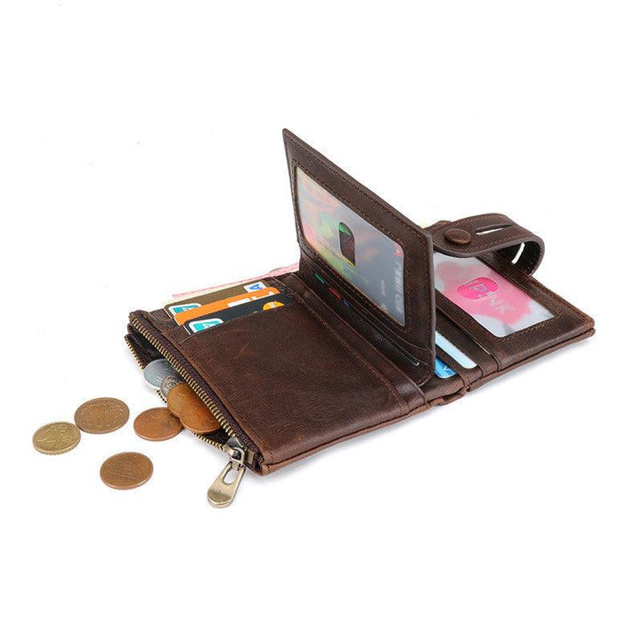 New Antimagnetic Retro Chocolate Color Double Zipper Casual Wallet - Trendha