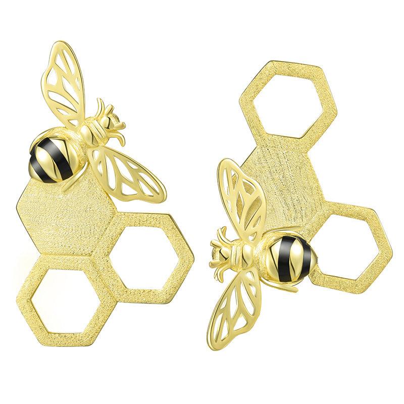 New Beehive Ear Studs Sterling Silver Female Art Handmade Bee - Trendha