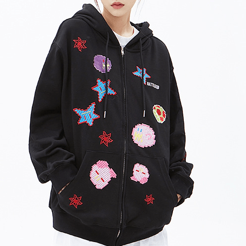 New BK Series Men's And Women's Identical Graffiti Printed Cardigan Hoodie - Trendha