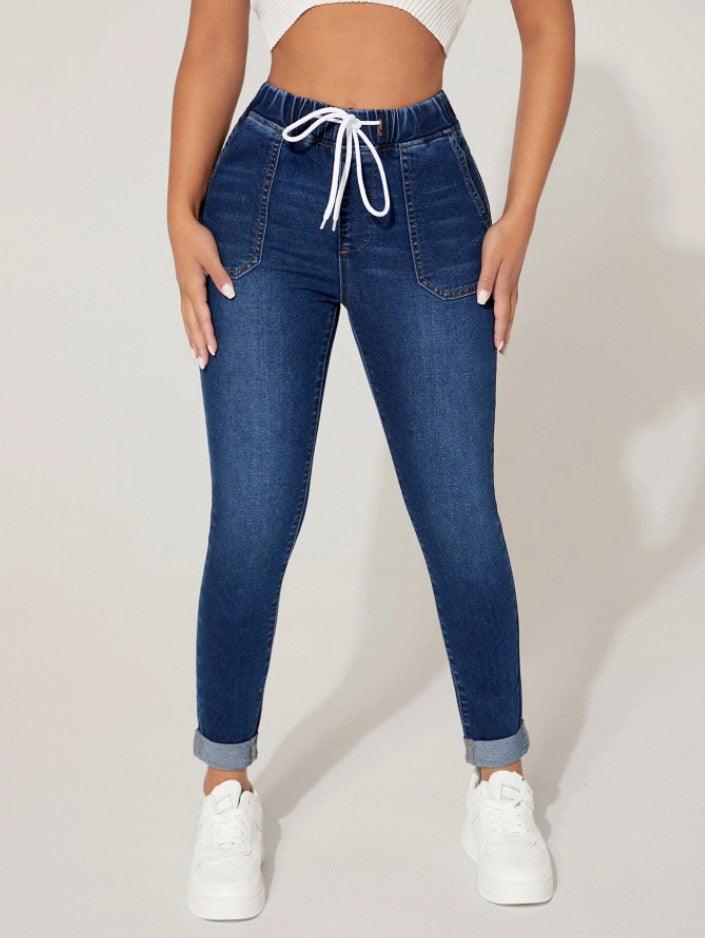 New Drawstring Elastic Waist High Skinny Jeans - Trendha