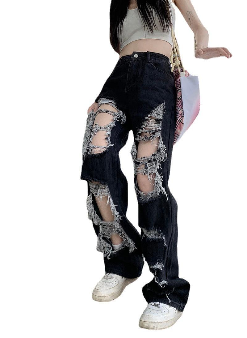 New Fried Street Fashion Cool Raw Hem High Waist Straight Mopping Pants - Trendha