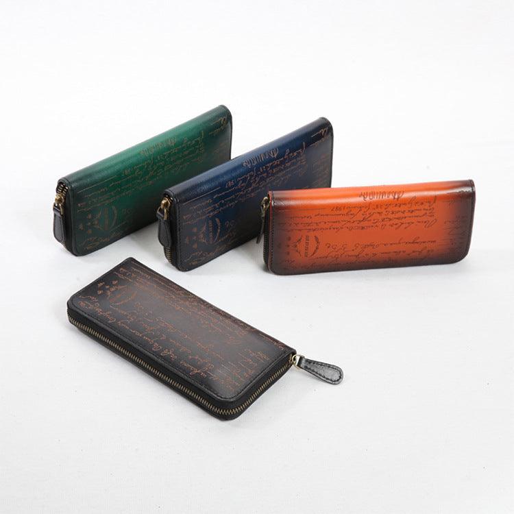 Script-Pattern Leather Zip Wallet