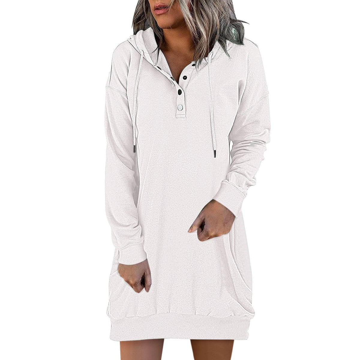 New Hot Fashion Women's Solid Hooded Drawstring Sweater - Trendha