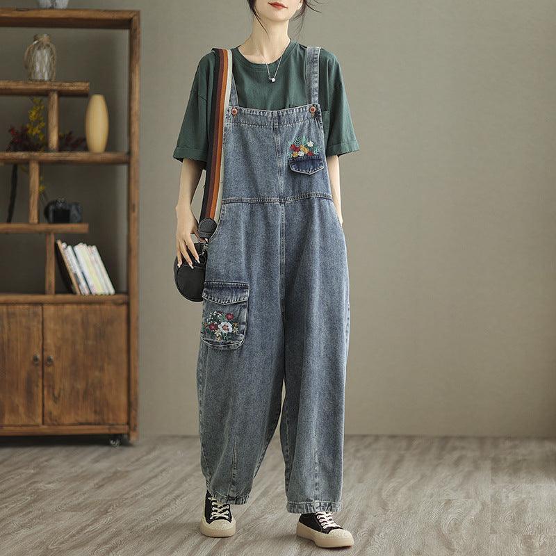 New Real Time Shooting Of Denim Embroidered Strap Pants For Women - Trendha