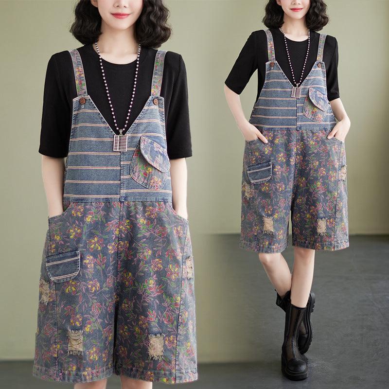 Printed Loose Polyester Overalls