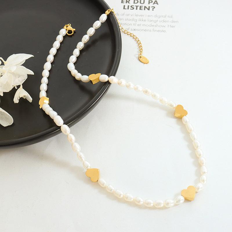 Peach Heart Splice Freshwater Pearl Chain - Trendha