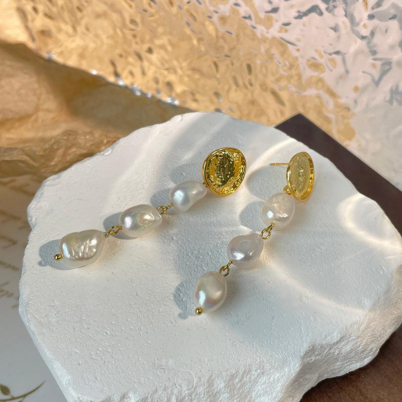 Pearl Gold Coin Spliced Metal Long Earrings - Trendha