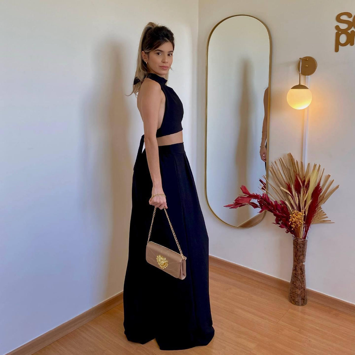 Personality Halter Slim Fit Temperament Chest-wrapped Folding High Waist Loose Trousers Two-piece Set - Trendha