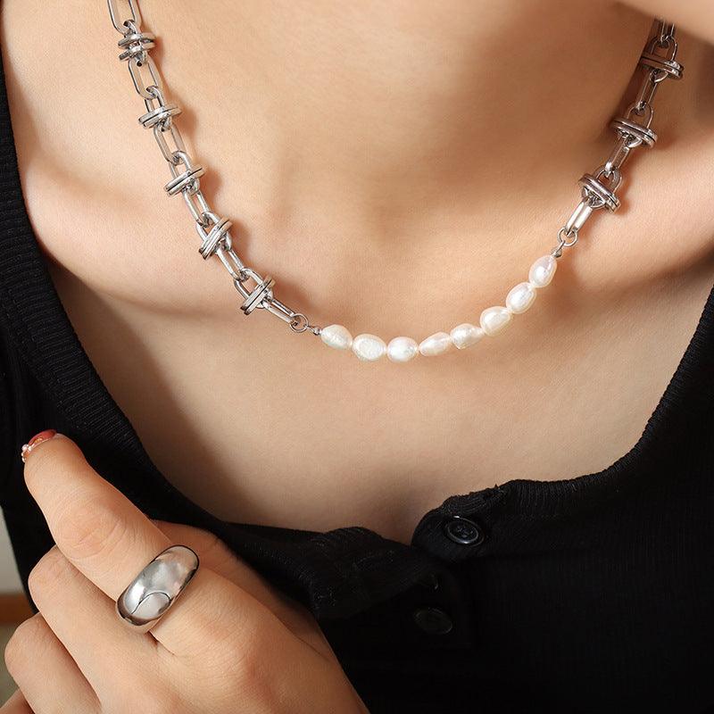 Mixed-Link Steel Necklace, 42 or 43 cm