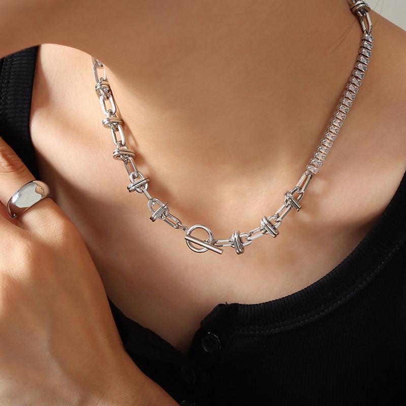 Personalized Freshwater Pearl Zircon Stitching Chain Necklace - Trendha