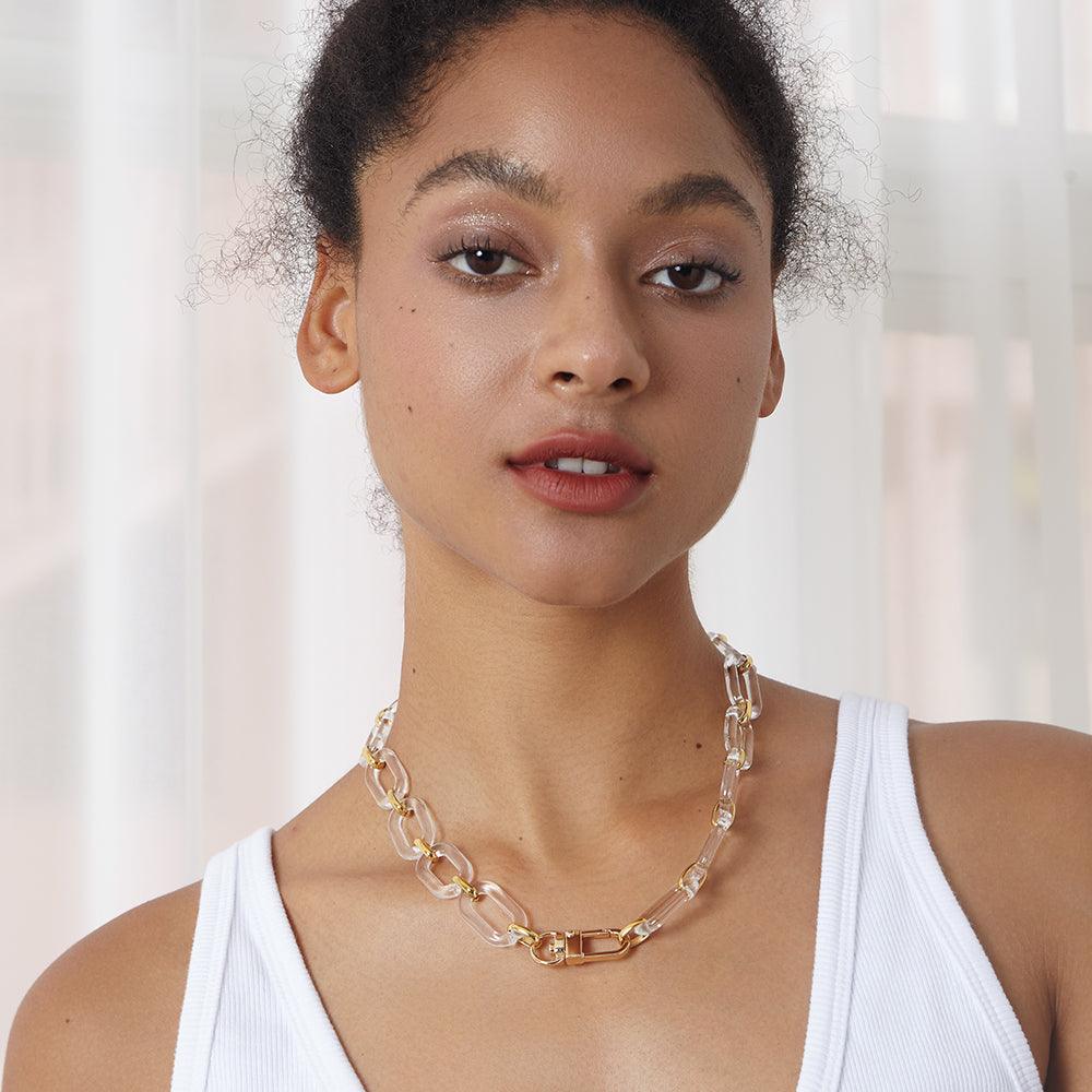 Personalized Simple Transparent Acrylic Metal Square Buckle Necklace