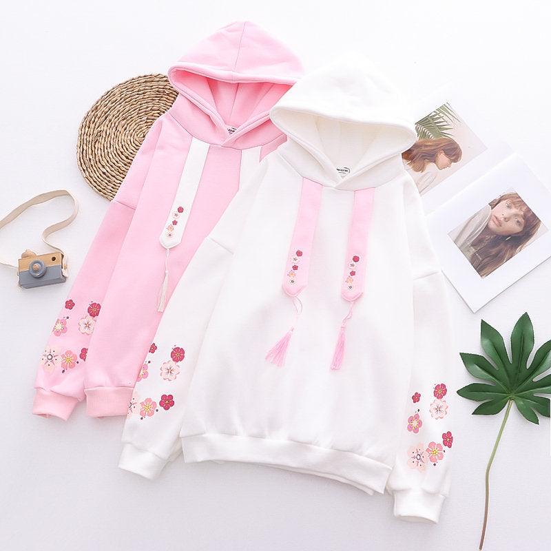 Plum Blossom Printed Hooded Sweatshirt Girl - Trendha