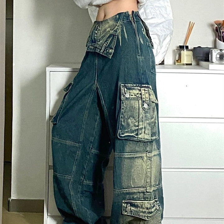 Plus Size Retro Washed Cargo Jeans Women - Trendha