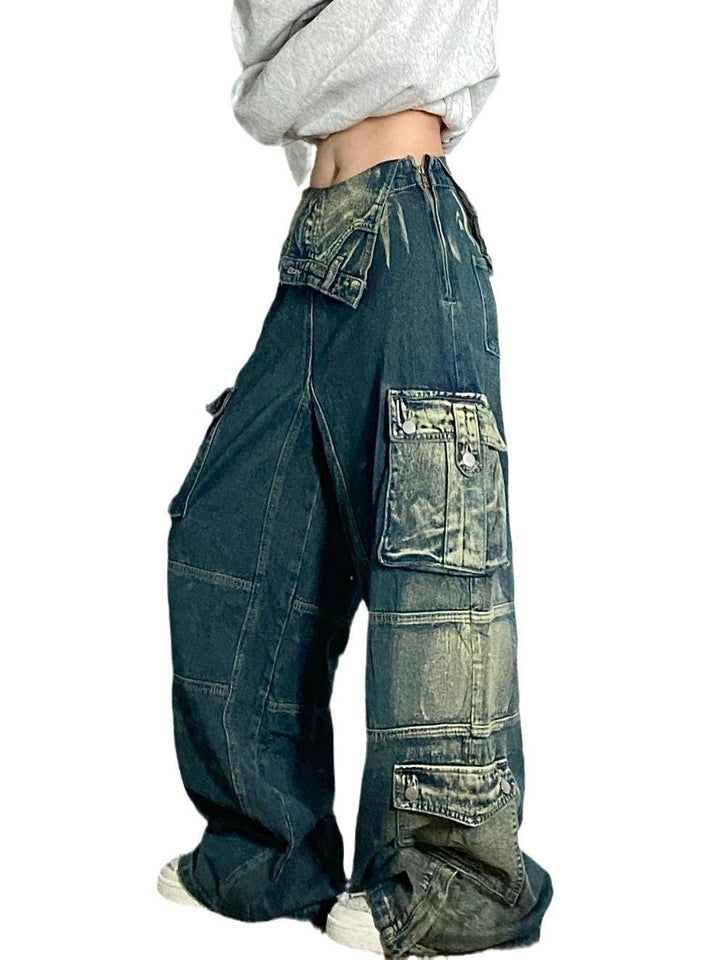 Plus Size Retro Washed Cargo Jeans Women - Trendha