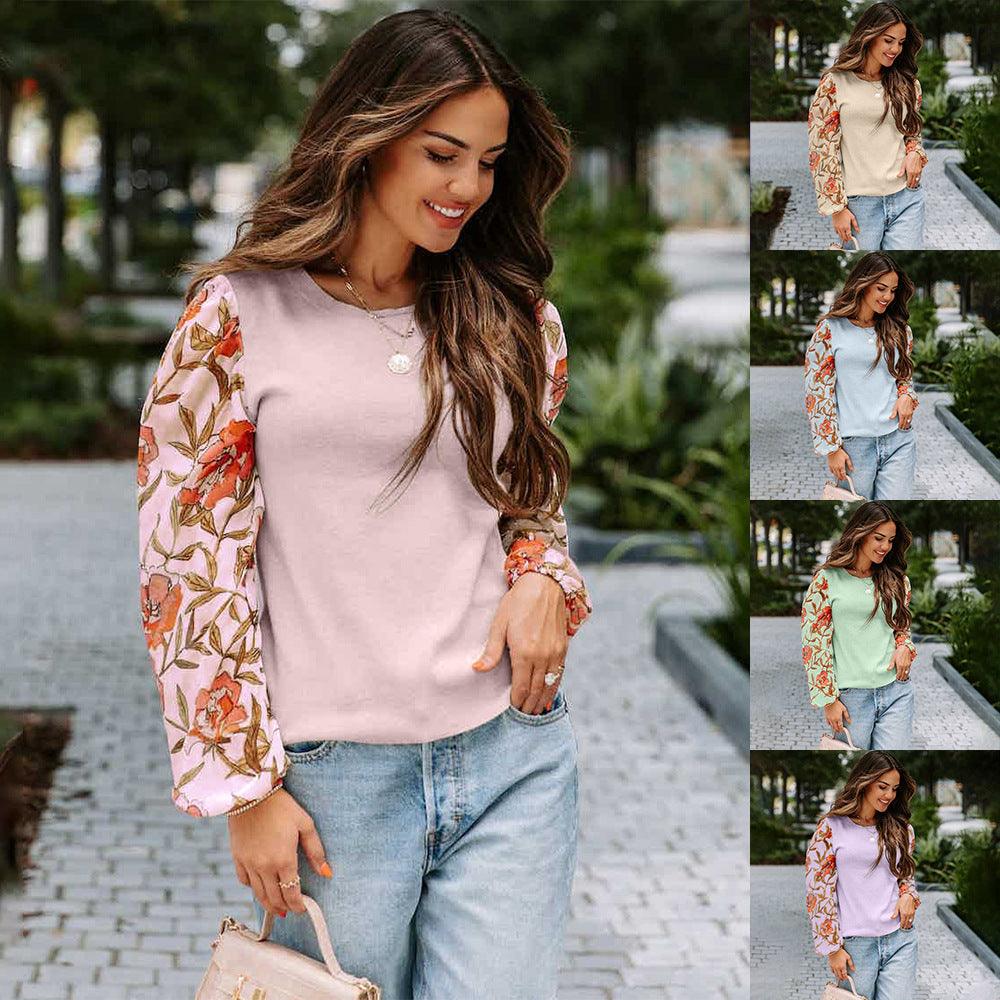 Printed Lantern Long Sleeve Casual Top Sweater Female - Trendha