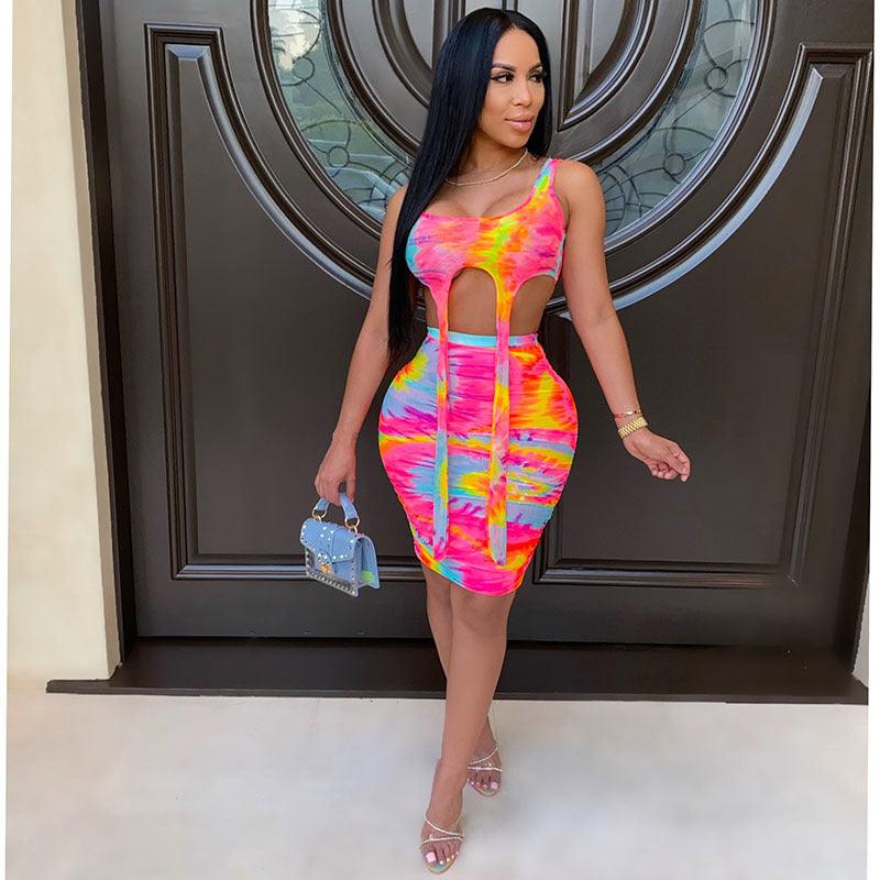 Printed Tie-dye Casual Skirt Outfit Vest Two-piece Set - Trendha