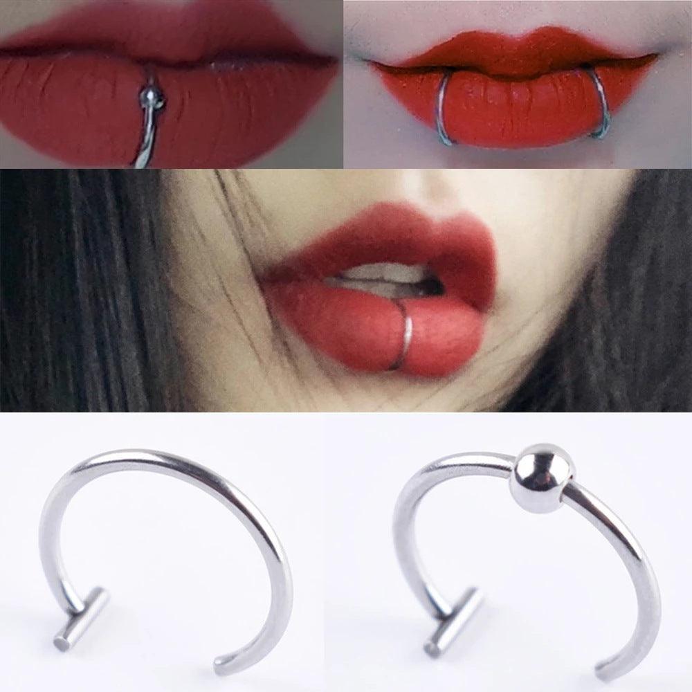 Punk 8 10mm Titanium Steel Lip Rings Cuff Clip On - Trendha