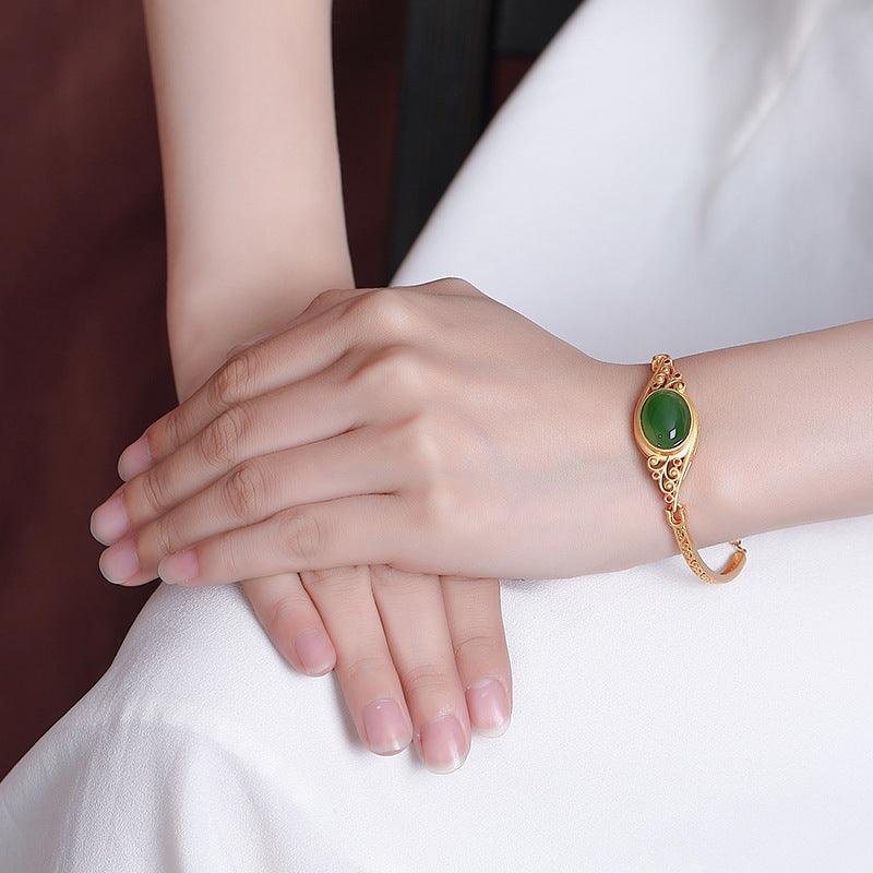 Gold-Tone 925 Silver Jasper Auspicious Cloud Bracelet